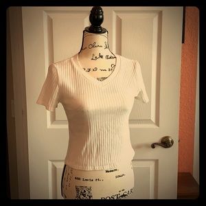 Off White Ribbed Crop Top